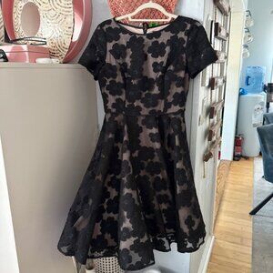 Shani Gorgeous Black Floral Lace A-Line Midi Dress with Nude Lining